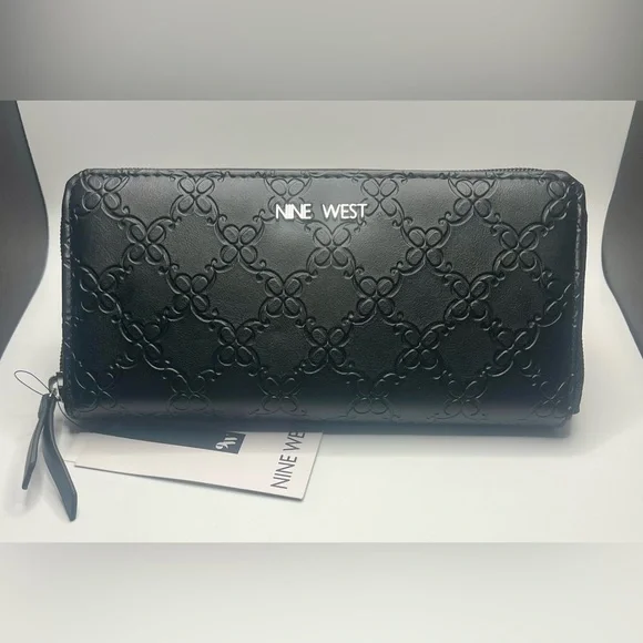 NWT NINE WEST ZIP AROUND WALLET! RDIF PROOF! GORGEOUS EMBOSSED PATTERN! - Picture 2 of 2